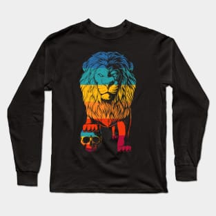 Vintage Skull Crashing Lion Long Sleeve T-Shirt